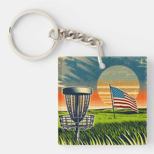 Vintage American Flag Disk Golf Vintag Sun Schlüsselanhänger (Vorderseite)