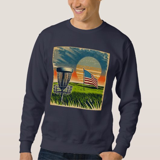 Vintage American Flag Disk Golf Vintag Sun Sweatshirt (Vorderseite)