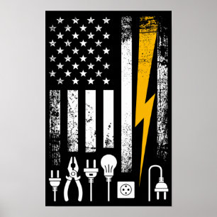 Vintage American Flag Leitungsmonteur Elektriker W Poster