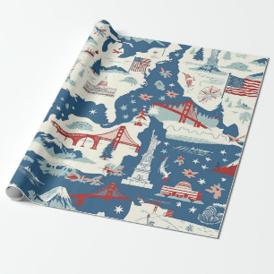 Vintage American Landmark-Muster (2) Geschenkpapier