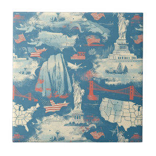 Vintage American Landmark Muster (3) Fliese