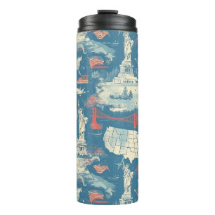Vintage American Landmark Muster (3) Thermosbecher