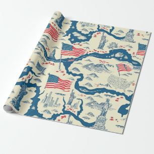 Vintage American Landmark Muster (4) Geschenkpapier