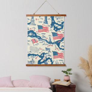Vintage American Landmark Muster (4) Wandteppich Mit Holzrahmen