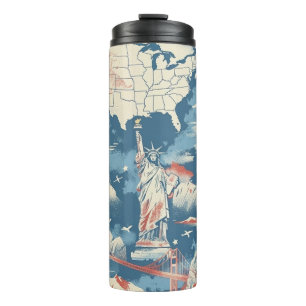 Vintage American Landmark Muster – Liberty, USA Thermosbecher