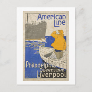 Vintage American Line Philadelphia Liverpool Ozean Postkarte