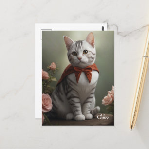 Vintage American Shorthair Kitten mit Rosen Postkarte