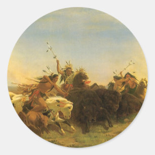Vintage American West Art, Büffeljagd von Wimar Runder Aufkleber