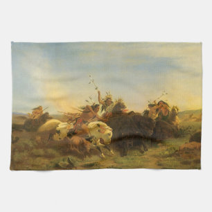 Vintage American West Kunst, Büffeljagd von Wimar Geschirrtuch