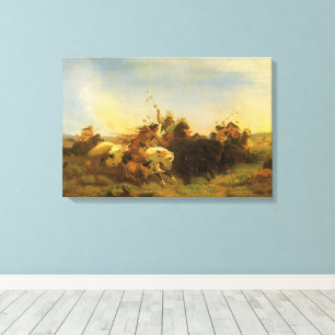 Vintage American West Kunst, Büffeljagd von Wimar Leinwanddruck