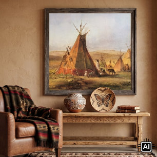 Vintage American West, Teepees auf der Ebene von B Poster