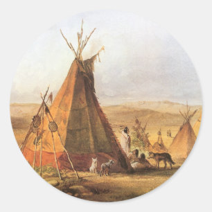 Vintage American West, Teepees auf der Ebene von B Runder Aufkleber