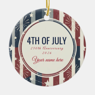 Vintage Americana 4. Juli Patriotischer Abzeichen Keramik Ornament