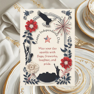 Vintage-Americana-Feuerwerk-Blumen-Patriotisch-Elf Karte