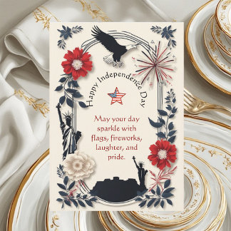 Vintage-Americana-Feuerwerk-Blumen-Patriotisch-Elf Karte