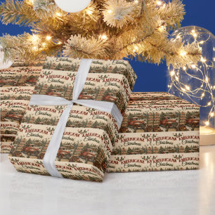 Vintage-Americana-Weihnachts-Rotlastwagen-Urlaubsk Geschenkpapier
