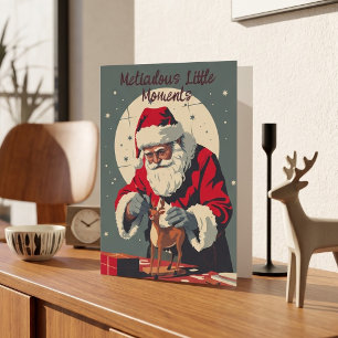 Vintage Americana Weihnachtsmann malt Rentiere W Feiertagskarte