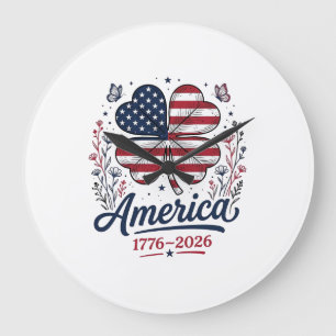 Vintage Amerika 1776 2026 Patriotischer Klee-Shirt Große Wanduhr