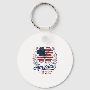 Vintage Amerika 1776 2026 Patriotischer Klee-Shirt Schlüsselanhänger