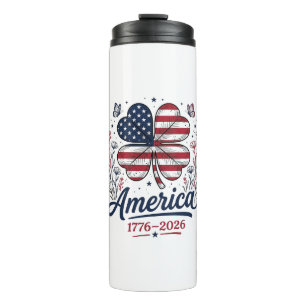 Vintage Amerika 1776 2026 Patriotischer Klee-Shirt Thermosbecher