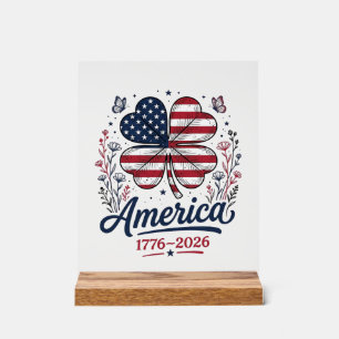 Vintage Amerika 1776 2026 Patriotisches Kleeblatt- Acrylschild