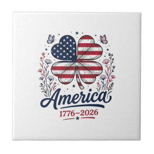 Vintage Amerika 1776 2026 Patriotisches Kleeblatt- Fliese