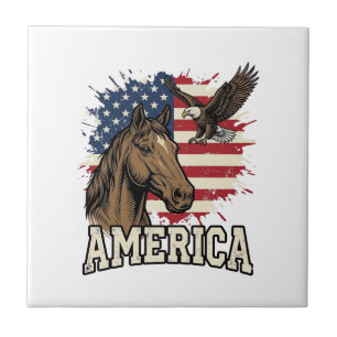Vintage-Amerika-Pferd-Adler-patriotisches Vektor-D Fliese