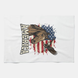 Vintage-Amerika-Pferd-Adler-patriotisches Vektor-D Geschirrtuch