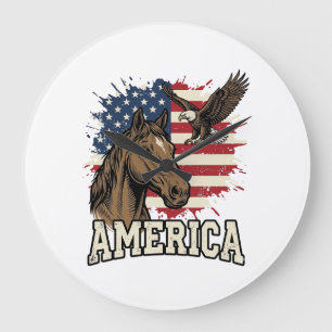 Vintage-Amerika-Pferd-Adler-patriotisches Vektor-D Große Wanduhr
