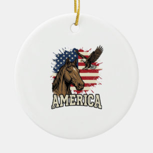 Vintage-Amerika-Pferd-Adler-patriotisches Vektor-D Keramik Ornament