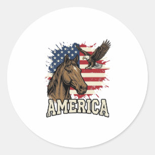 Vintage-Amerika-Pferd-Adler-patriotisches Vektor-D Runder Aufkleber
