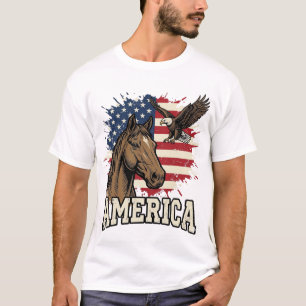 Vintage-Amerika-Pferd-Adler-patriotisches Vektor-D T-Shirt