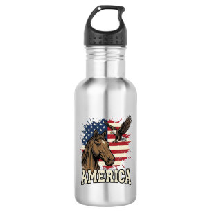 Vintage-Amerika-Pferd-Adler-patriotisches Vektorde Edelstahlflasche