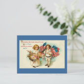 Vintage Amerikanana Kinder mit Flaggen Postkarte (Stehend Vorderseite)