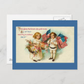 Vintage Amerikanana Kinder mit Flaggen Postkarte (Vorne/Hinten)