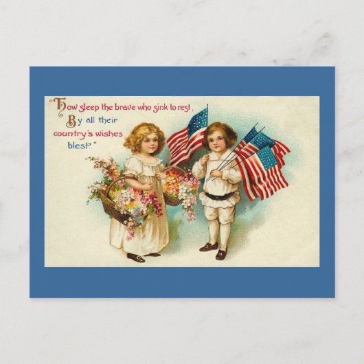Vintage Amerikanana Kinder mit Flaggen Postkarte (Vorderseite)