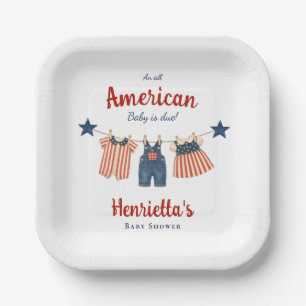 Vintage amerikanische Babysachen Rot Weiß Blau Pappteller