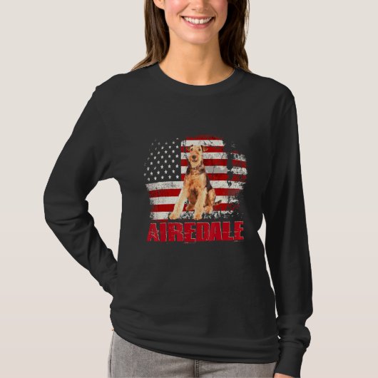 Vintage amerikanische Flagge Airedale Dog T-Shirt (Vorderseite)