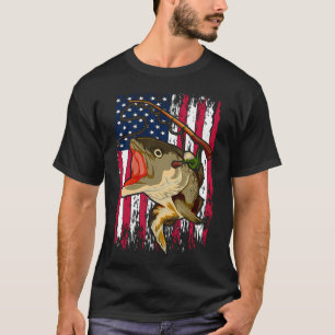 Vintage-Amerikanische-Flagge-Angelboot-USA-Fischer T-Shirt