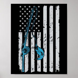Vintage amerikanische Flagge Angeln Fischer Patrio Poster