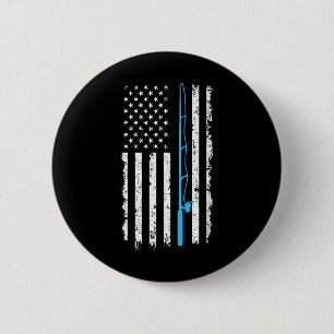Vintage-amerikanische-Flagge-Angelrute-Kurzarm Button