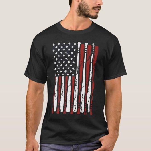 Vintage amerikanische Flagge Baseball 4. Juli T-Shirt (Vorderseite)