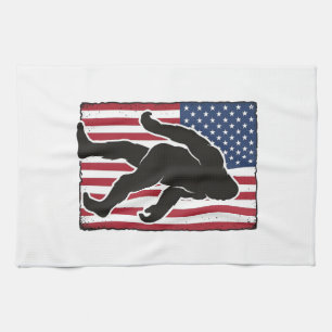 Vintage amerikanische Flagge Bigfoot-Silhouette Ve Geschirrtuch