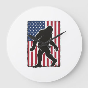 Vintage-amerikanische-Flagge Bigfoot-Silhouette Ve Große Wanduhr
