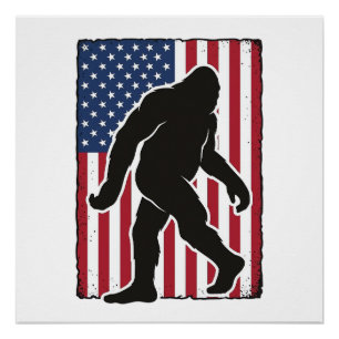 Vintage-amerikanische-Flagge-Bigfoot-Silhouette-Ve Poster