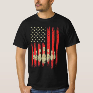 Vintage amerikanische Flagge Bowling Buttone Patri T-Shirt