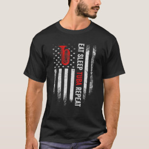 Vintage Amerikanische Flagge Eat Sleep Tuba Repeat T-Shirt