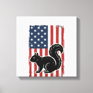 Vintage Amerikanische Flagge Eichhörnchen Patrioti Leinwanddruck