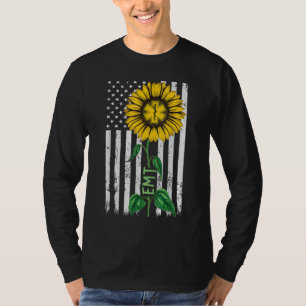 Vintage amerikanische Flagge EMT Sonnenblume Hippi T-Shirt