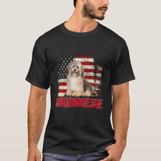 Vintage amerikanische Flagge Havanese Hund Lover T-Shirt